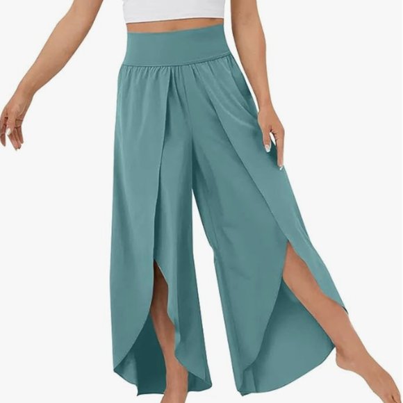 CASUAL SPLIT WIDE LEG PALAZZO PANTS *SEA FOAM GREEN *DANCE, YOGA, LOUNGE *EUC - Picture 1 of 15